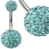 Piercing nombril en cristal Swarovski - Acier chirurgical (316L) - 1.6mm x 10mm x boule en cristal vert d'eau 6mm