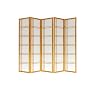 Premium Quality - 6ft. Double Cross Folding Shoji Privacy Floor Screen Room Divider - 5 Panel Honey