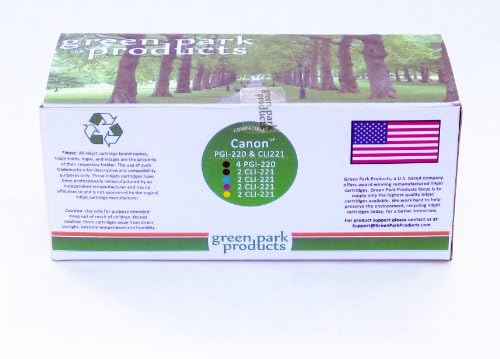 Green Park Products Canon PGI220 & CLI221 (12 Pack) of Premium Compatible Ink Cartridges. The Box Contains 4 Black (PGI-220BK), 2 Black (CLI-221BK), 2 Cyan (CLI-221C), 2 Magenta (CLI-221M), 2 Yellow (CLI-221Y) Inkjet Cartridges. PGI-220 & CLI-221