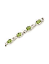10K White Gold Oval Peridot and Diamond Bracelet