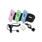 Skque Sandisk Sansa E200 Series Wall Charger + Silicone Skin Case Cover ( Blue / Green / Pink ) + Clip + USB Retractable Data Cable Bundle Kit Set