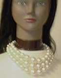 N1, Three Strand Graduated Cultured Ivory Pearls Separated By Small God Plated Beads Choker Necklace for Women and Teens with Matching Exquisitely Made Earrings