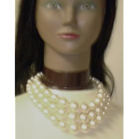 N1, Three Strand Graduated Cultured Ivory Pearls Separated By Small God Plated Beads Choker...