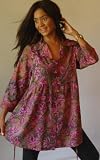 GREEN PINK BLOUSE TOP COCONUT BUTTON BATIK BABY DOLL - FITS - 2X 3X 4X- Z138S