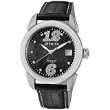 Invicta Women's 0767 Angel Diamond Accented Black Mother-Of-Pearl Dial Black Leather Watch