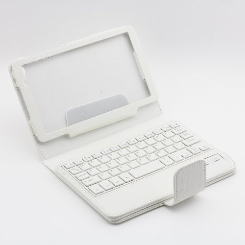 SUPERNIGHT (TM) Folio Case Stand with Detachable Removable Bluetooth Keyboard for Google Nexus 7 2 2nd II 2013 Version (Google Nexus 7 II FHD 2013) -White