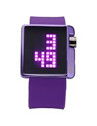 AMPM24 Purple LED Digital Lady Women Mirror Date Year Jelly Silicone Sport Wrist Watch LED070