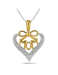 18K Gold Plated Diamond Mom Heart Pendant in .925 Sterling Silver