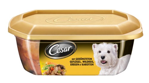 Cesar Multi-Menü Schale mit gedünstetem Geflügel, Wildreis, Erbsen und Karotten 8x280g