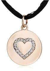14k Rose Gold Diamond Heart Disc Pendant on Silk Cord (1/10 cttw, H-I Color, I3 Clarity), 24