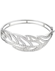 Sterling Silver and Cubic Zirconia Winter Leaves Bangle Bracelet