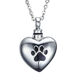 VALYRIA Pet Paw Print on Heart Urn Pendant Necklace Stainless Steel Jewelry with Personalized Engraving