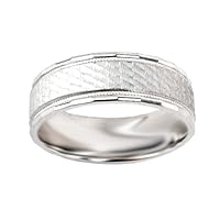 10k White Gold Satin Textured Comfort Fit Men's Wedding Band, Size 11