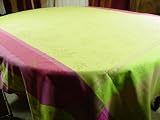 Anise Deep Fuschia Pink and Lime Green Jacquard French tablecloth, Teflon coated 65 by 98 inches