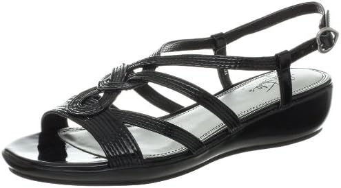LifeStride Women's Bypass Slingback Sandal,Black Kid Patent,6.5 M US