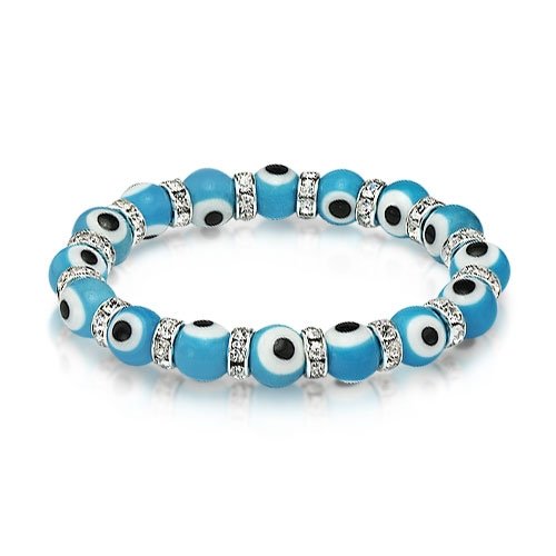 Bling Jewelry Glass Eye Beads Turquoise Swarovksi Evil Eye Bracelet Stretch