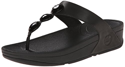 FitFlop Women's Petra Leather Flip Flop, All Black, 6 M US