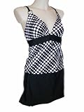 Womens Beach Native Tankini Skirtini Bikini Swimsuit, Black White Dot, 8-16