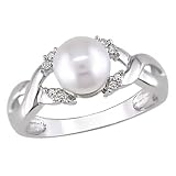 10K White Gold .08 ctw Diamond and Cultured Pearl Ring