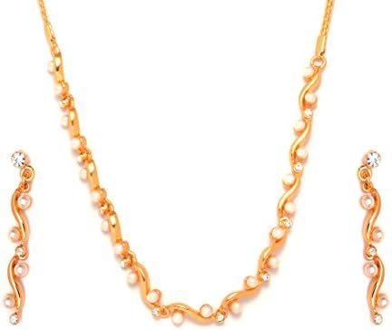 Trisha Jewels 24K Gold Plated Studded With Swarovski,Godsend, Serene Stone Pendant Set with Earing.