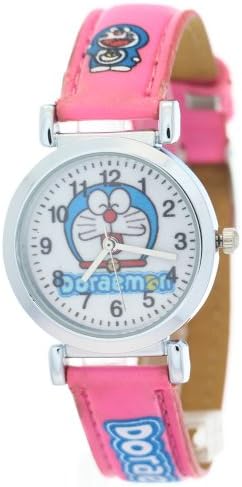 TimerMall Doraemon Kids Cartoon Pink Genuine Leather Strap Stainless Steel Quartz Analogue Watches