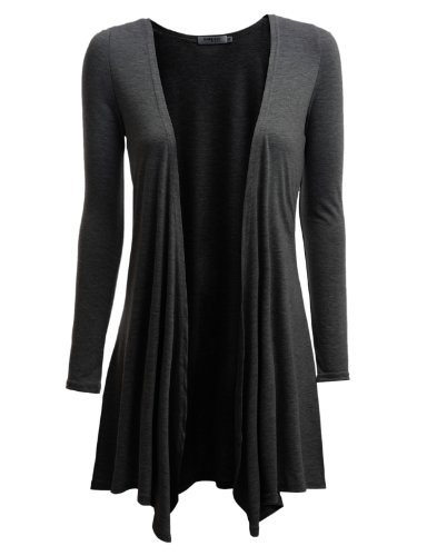 Doublju womens long sleeve draped open front cardigan charcoal me…