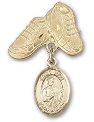 14K Gold Baby Badge with St. Jude Thaddeus Charm and Baby Boots Pin