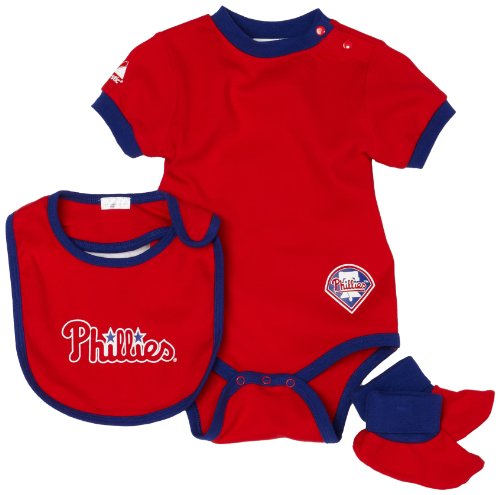 MLB Infant/Toddler Boys' Philadelphia Phillies Onesie Bib & Bootie (Red, 24 Months)