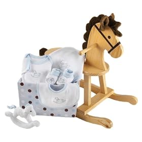 Baby Aspen Rockabye Baby Rocking Horse with Plush Toy and Layette Gift Set