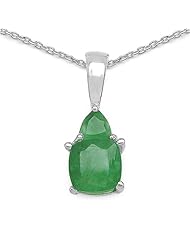 1.20 Carat Genuine Emerald Sterling Silver Pendant Necklace. 18"