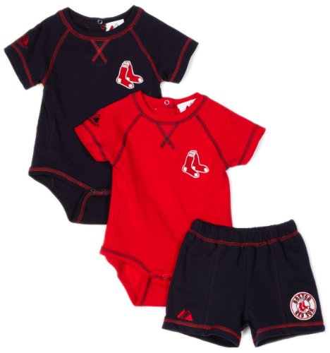MLB Infant/Toddler Boys' Boston Red Sox 3 Piece Creeper Set (Navy, 3-6 Months)