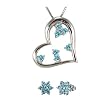 Heart's Desire Aquamarine Cubic Zirconia Platinum Overlay Sterling Silver Heart Pendant Necklace and Star Flower Stud Set