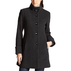 AK Anne Klein Women's Ak By Anne Klein Womens Single Breasted Funnel Neck Wool Walker