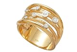 14K Yellow Gold Hand-Crafted Matte-Finish Designer Ring, Enhanced with White Gold Bezel Set Diamonds.