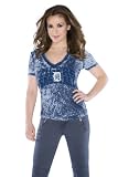 MLB Women's Detroit Tigers Burnout V-Neck Cap Sleeve Tee (Navy, X-Large)
