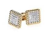 Ribbed Gold Cufflinks Featuring CZ Cubic Zirconia with Presentation Box