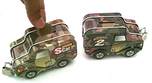 Toys! 2 Piggy Bank Zinc And Key Lock,Design ''Soldier Car'' (4'')