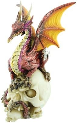 Fantasy Dragon on Skull Pillar Collectible Figure, 6-inch, (Random Color)