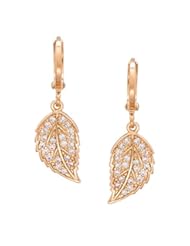 Jewelry: Romantic Time Womens 18k Rose Gold Plated Pinnately Leaf Diamond Accented Dangle Earrings - Romantic Time