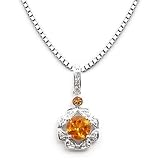 14k White Gold Citrine and Diamond Flower Pendant with Chain