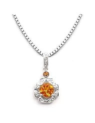 14k White Gold Citrine and Diamond Flower Pendant with Chain