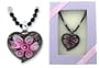 Black Heart w/ Flowers Art Glass Pendant Gift Boxed