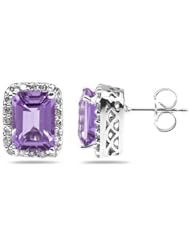 3.75ctw Emerald Cut Amethyst and Diamond Earrings in 14K White Gold