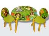 Kids Wooden Round Table and Chairs Set with Storage - Jungle Theme