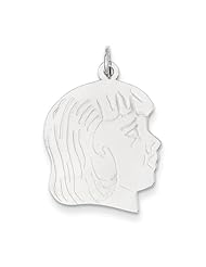 14k White Gold Etched Large Facing Right Engravable Girl Charm Cyber Monday Special