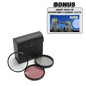 Nikon D40, D60 – 52mm High Resolution 3-piece Filter Set (UV, Fluorescent, Polarizer) – Black