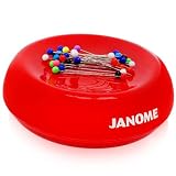 Grabbit Red "Janome" Magnetic Pin Cushion w/ Over 30 Colorful Pins! - Made in The USA