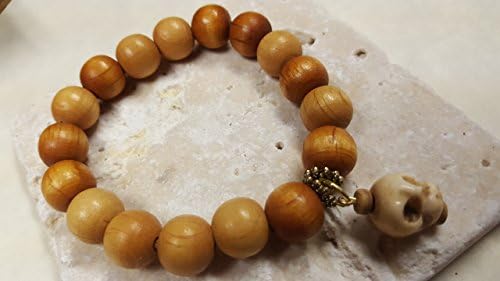 Bone Skull &amp; Wood Bead Stretch Bracelet - Day of the Dead - Día de Muertos Inspired