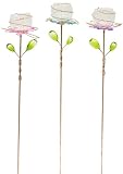 Glass Flower Tea Lights Garden Stakes - Set Of 3 - 32"H