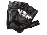 Leather Fingerless Gloves with Skull